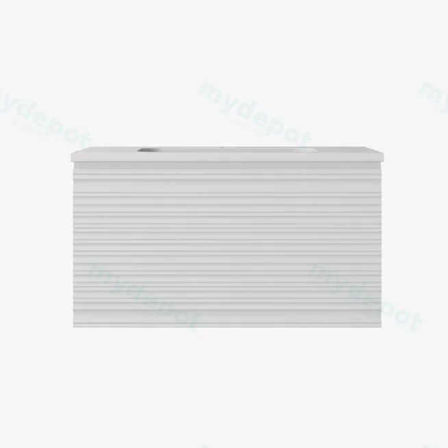 740x455x400mm Matte White Sedona Modern Fluted Wall Hung PVC Cabinet,Left Hand Drawers view 2