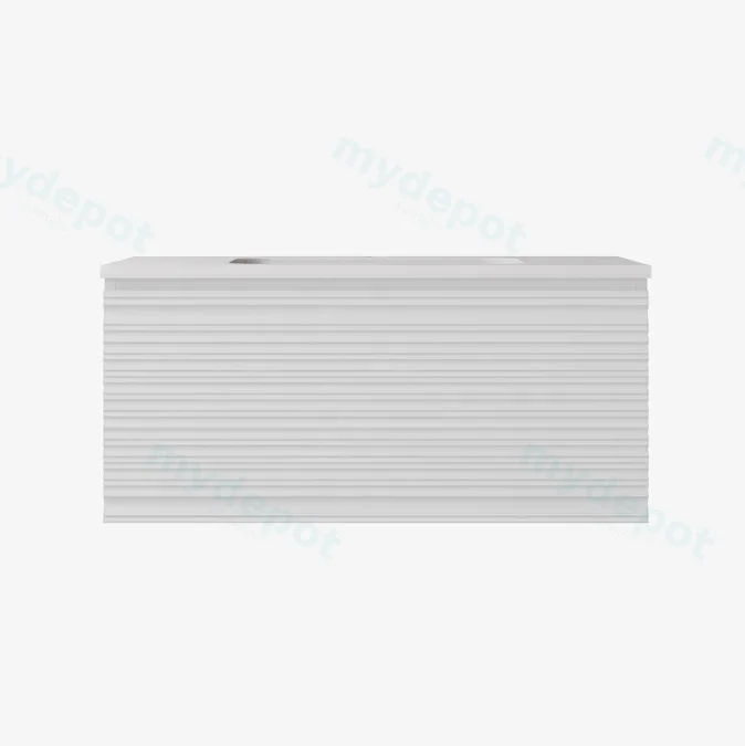 890x455x400mm Matte White Sedona Modern Fluted Wall Hung PVC Cabinet,Left Hand Drawers view 2