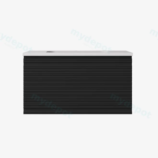 740x455x400mm Matte Black Sedona Modern Fluted Wall Hung PVC Cabinet,Right Hand Drawers view 2