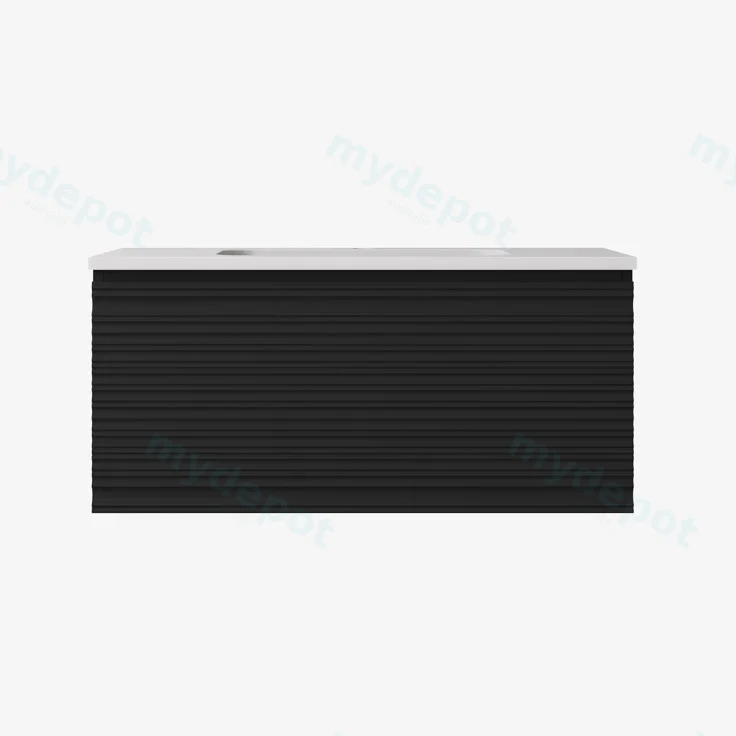890x455x400mm Matte Black Sedona Modern Fluted Wall Hung PVC Cabinet,Left Hand Drawers view 2