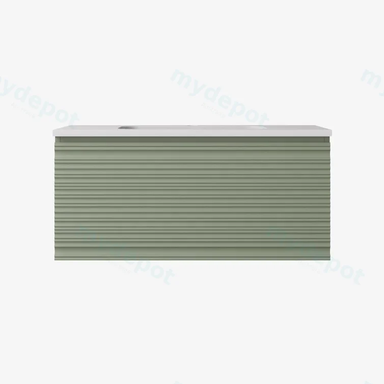 890x455x400mm Olive Green Sedona Modern Fluted Wall Hung PVC Cabinet,Left Hand Drawers view 2