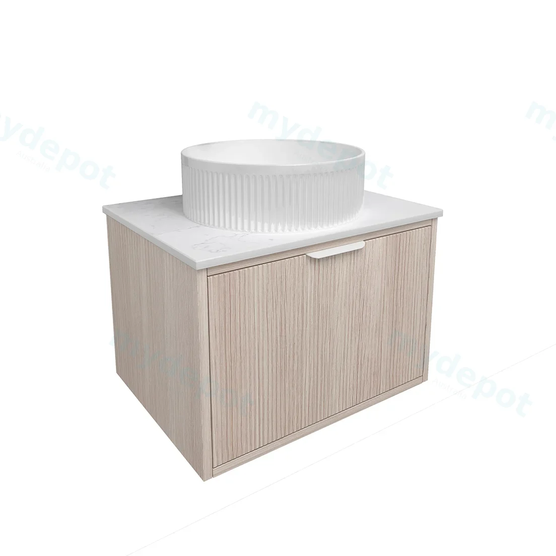 590x455x400mm Kliff Fluted Wood Grain Vanity Coastal Oak Soft Closing Drawer Pull Out With Handle view 2