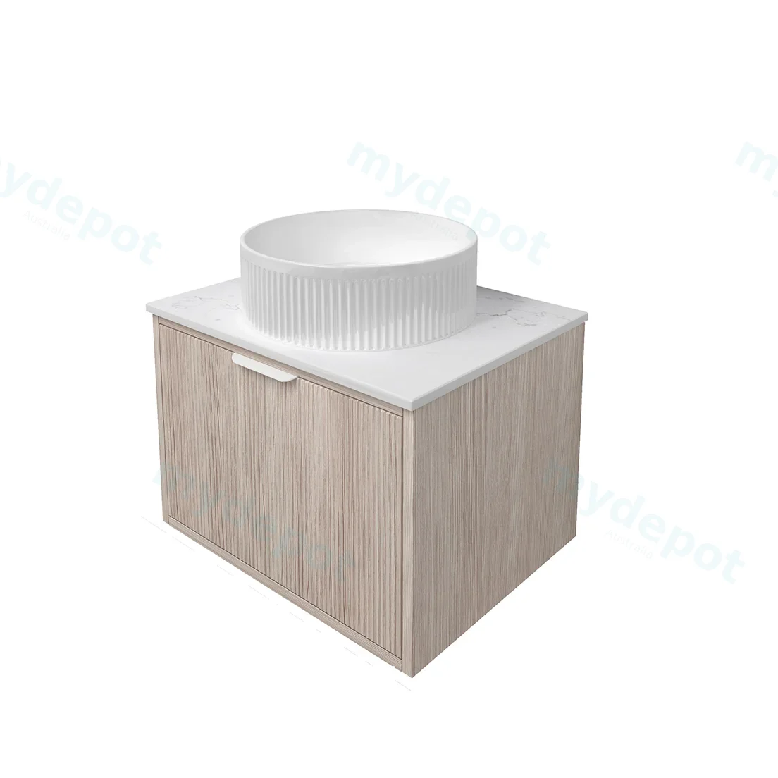 590x455x400mm Kliff Fluted Wood Grain Vanity Coastal Oak Soft Closing Drawer Pull Out With Handle view 3