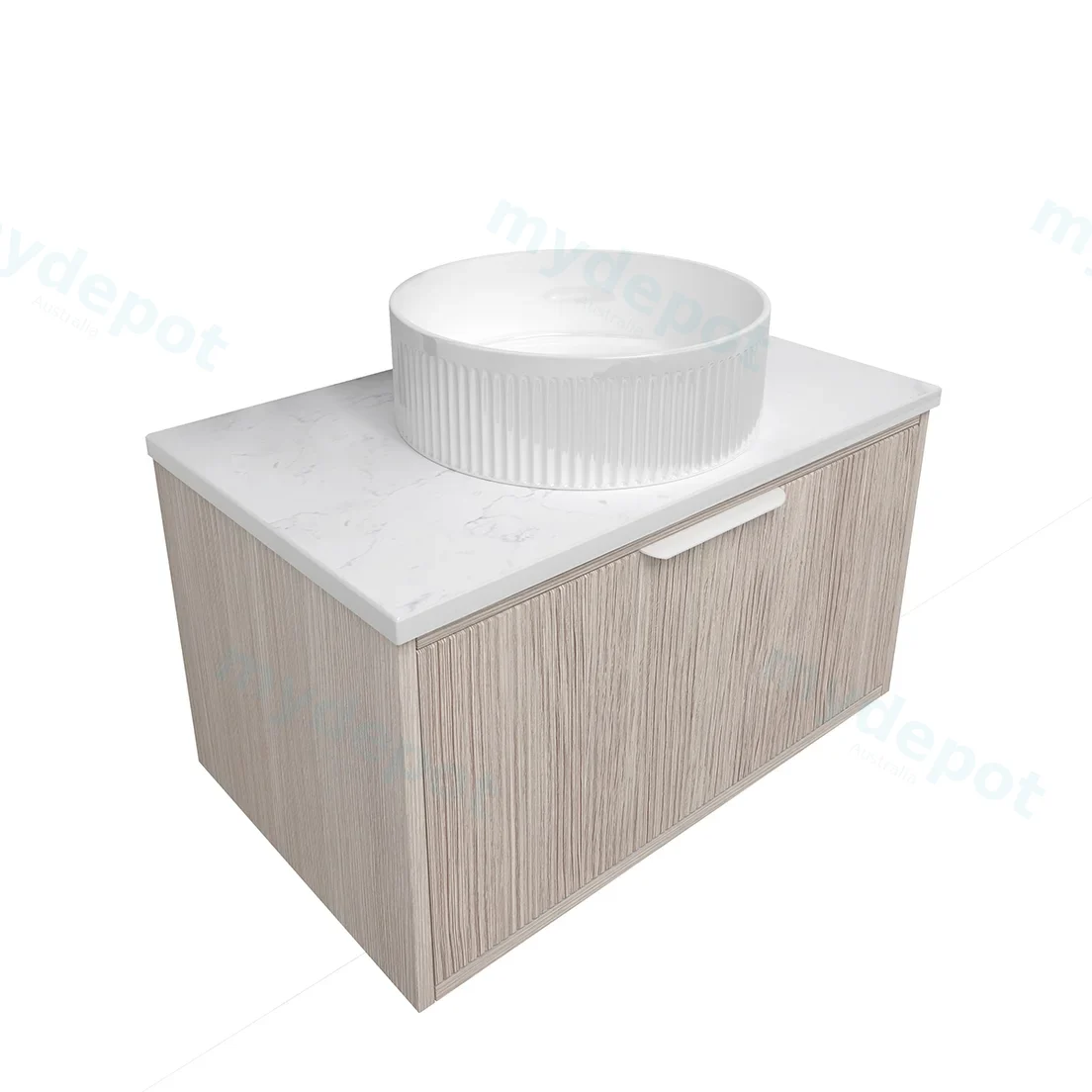 740x455x400mm Kliff Fluted Wood Grain Vanity Coastal Oak Soft Closing Drawer Pull Out With Handle view 2