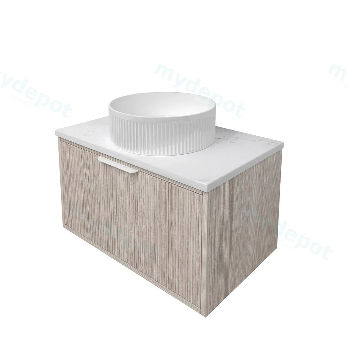 740x455x400mm Kliff Fluted Wood Grain Vanity Coastal Oak Soft Closing Drawer Pull Out With Handle view 3