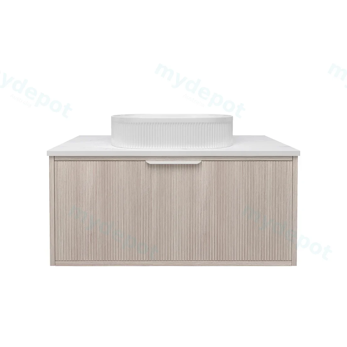 890x455x400mm Kliff Fluted Wood Grain Vanity Coastal Oak Soft Closing Drawer Pull Out With Handle view 2