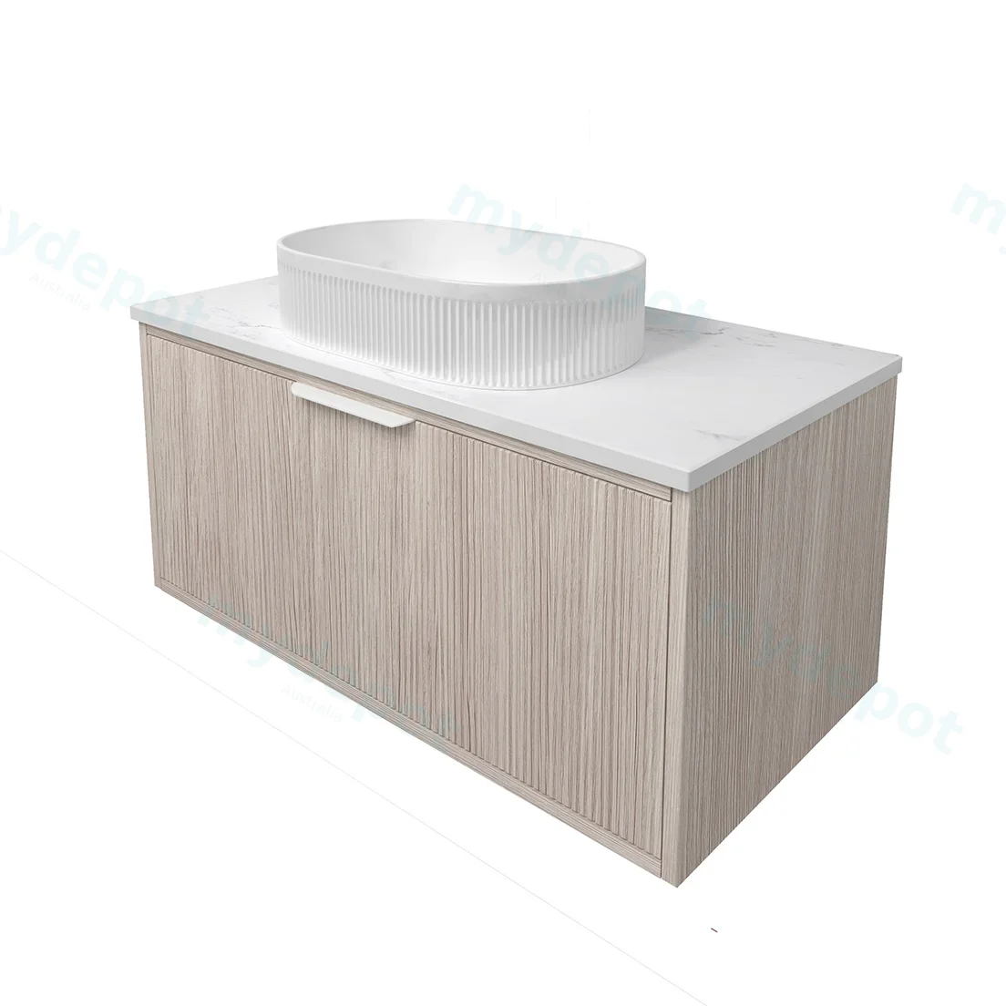 890x455x400mm Kliff Fluted Wood Grain Vanity Coastal Oak Soft Closing Drawer Pull Out With Handle view 4