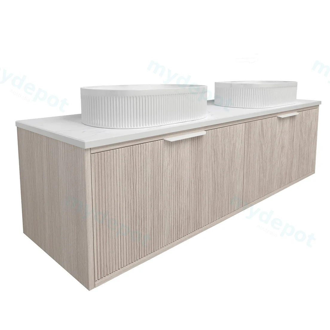 1490x455x400mm Kliff Fluted Wood Grain Vanity Coastal Oak Soft Closing Drawer Pull Out With Handle view 2