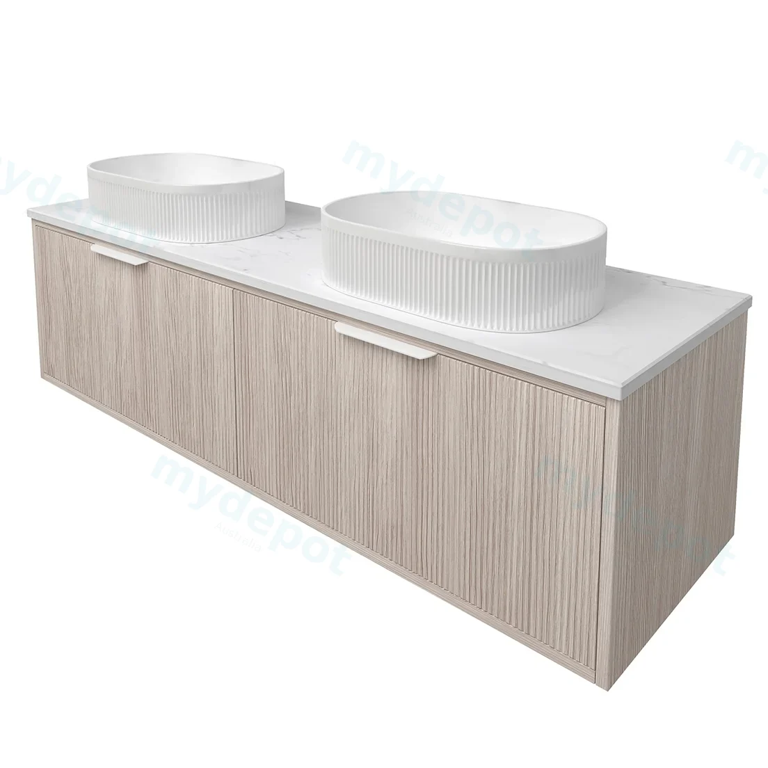 1490x455x400mm Kliff Fluted Wood Grain Vanity Coastal Oak Soft Closing Drawer Pull Out With Handle view 3