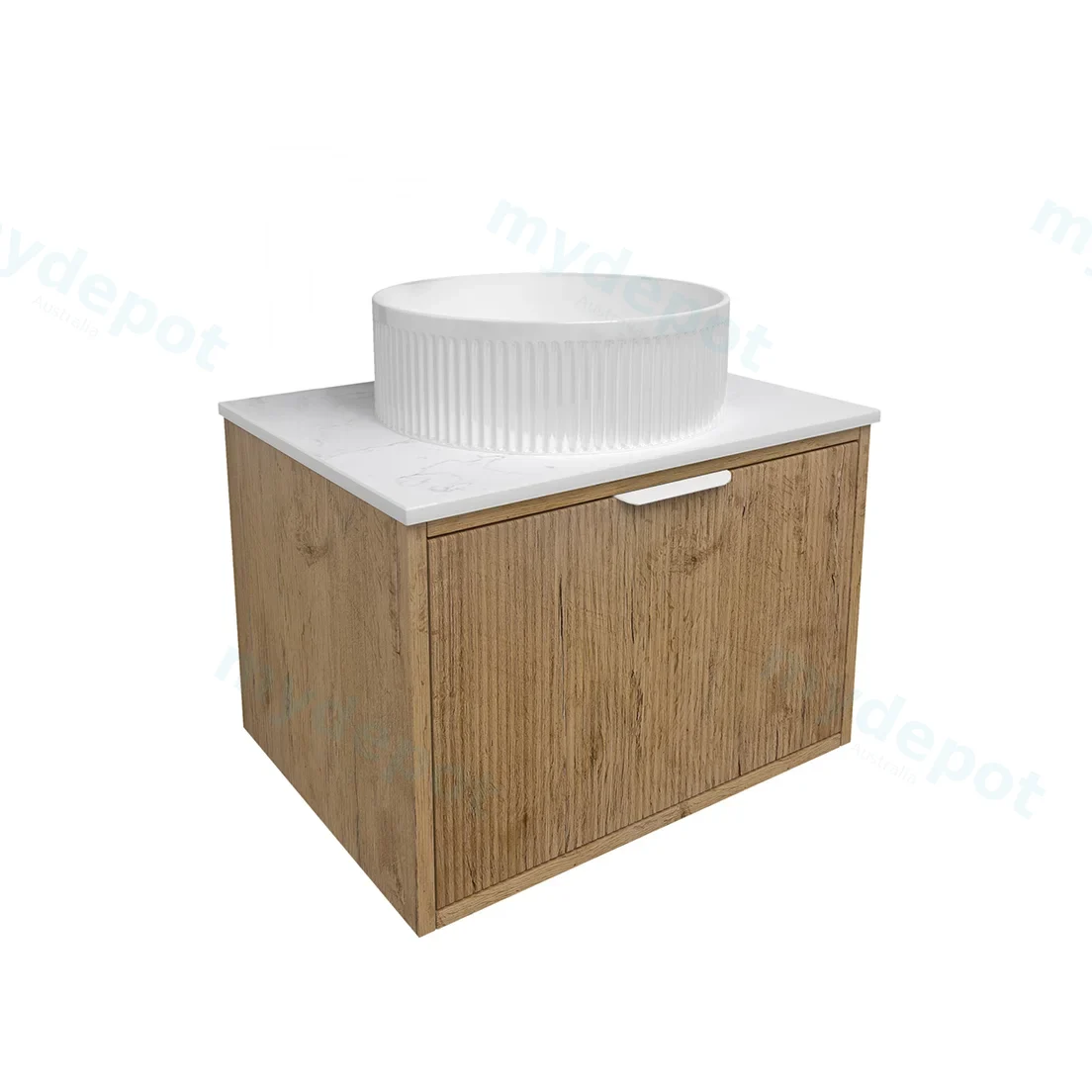 590x455x400mm Kliff Fluted Wood Grain Vanity Prime Oak Soft Closing Drawer Pull Out With Handle view 2