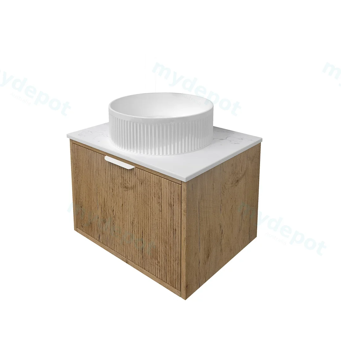 590x455x400mm Kliff Fluted Wood Grain Vanity Prime Oak Soft Closing Drawer Pull Out With Handle view 3