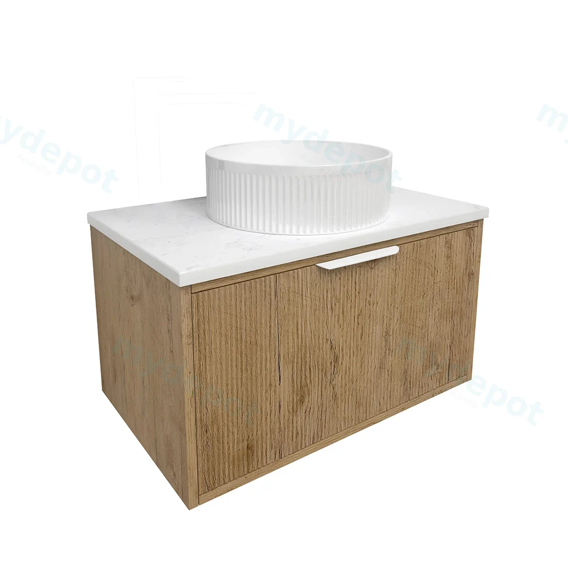 740x455x400mm Kliff Fluted Wood Grain Vanity Prime Oak Soft Closing Drawer Pull Out With Handle view 2