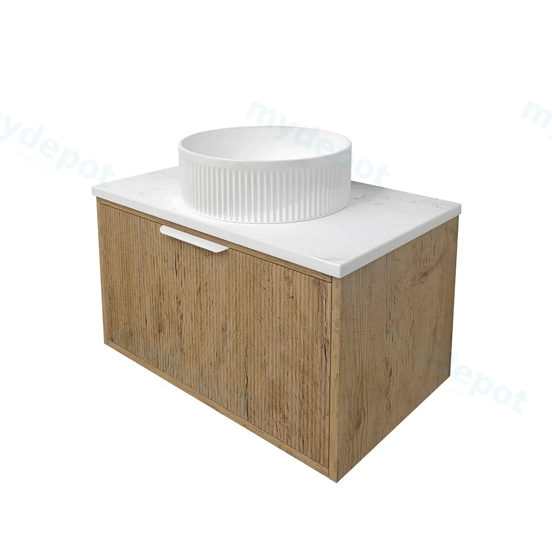 740x455x400mm Kliff Fluted Wood Grain Vanity Prime Oak Soft Closing Drawer Pull Out With Handle view 3