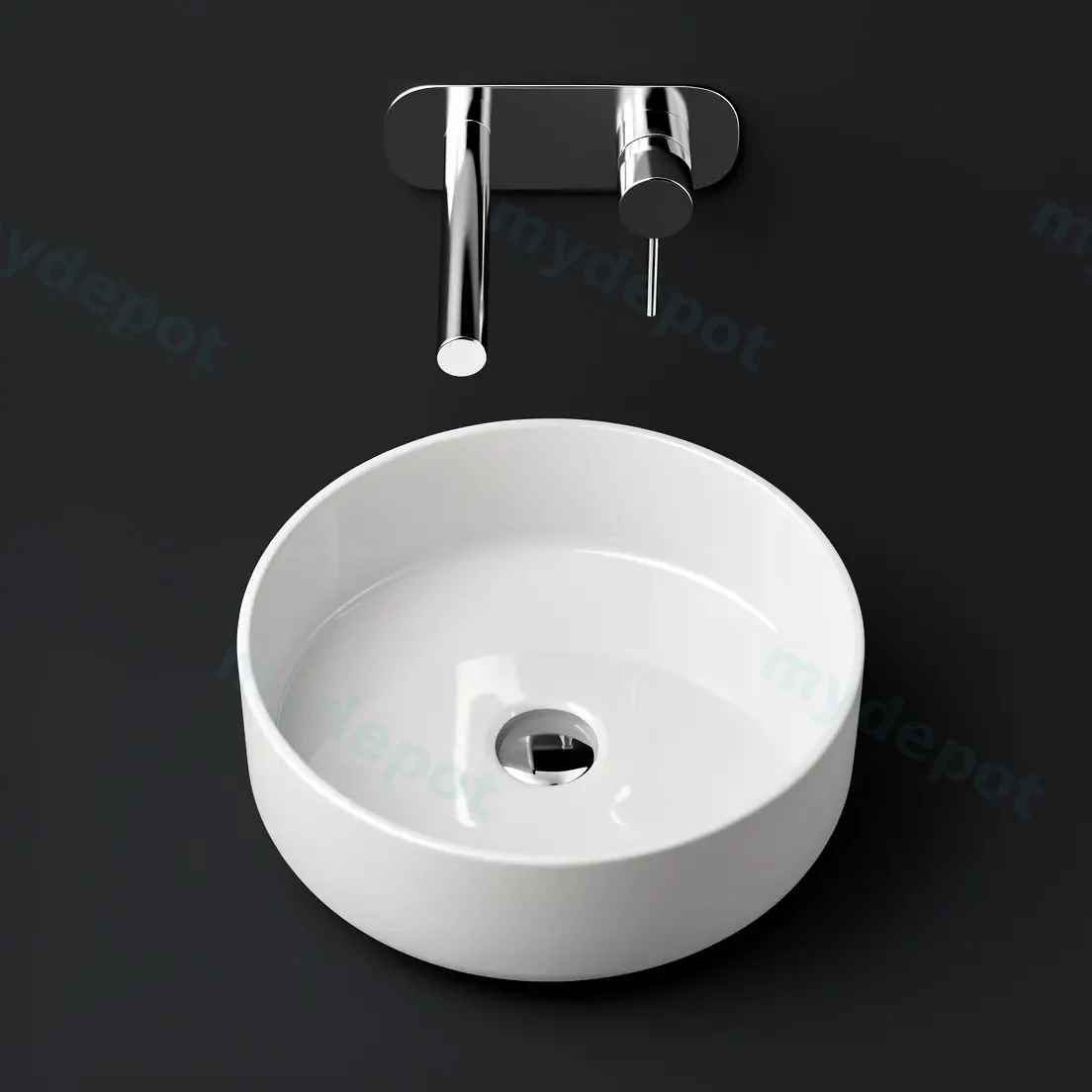 350x350x120mm Round Gloss White Ceramic Above Counter Basin Non-overflow view 3
