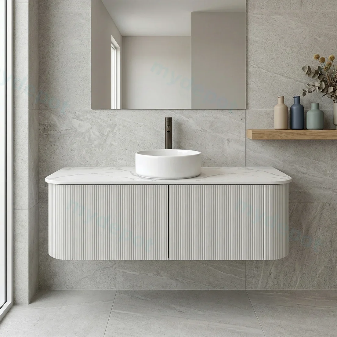 Kiama 1200mm Matte White Two Drawers Curved Wall Hung Vanity Cabinet Only view 2