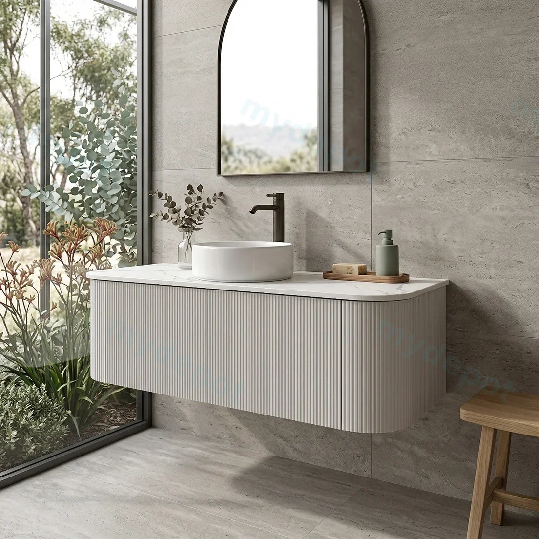 Kiama 1200mm Matte White Two Drawers Curved Wall Hung Vanity Cabinet Only view 3