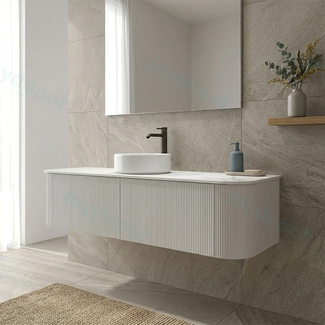 1500mm Kiama Matte White Two Drawers Curved Wall Hung Vanity Cabinet Only view 2
