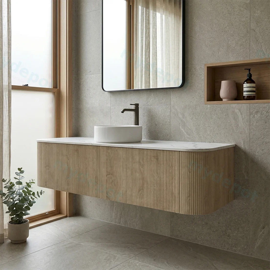 1500mm Kiama White Oak Two Drawers Curved Wall Hung Vanity Cabinet Only view 2