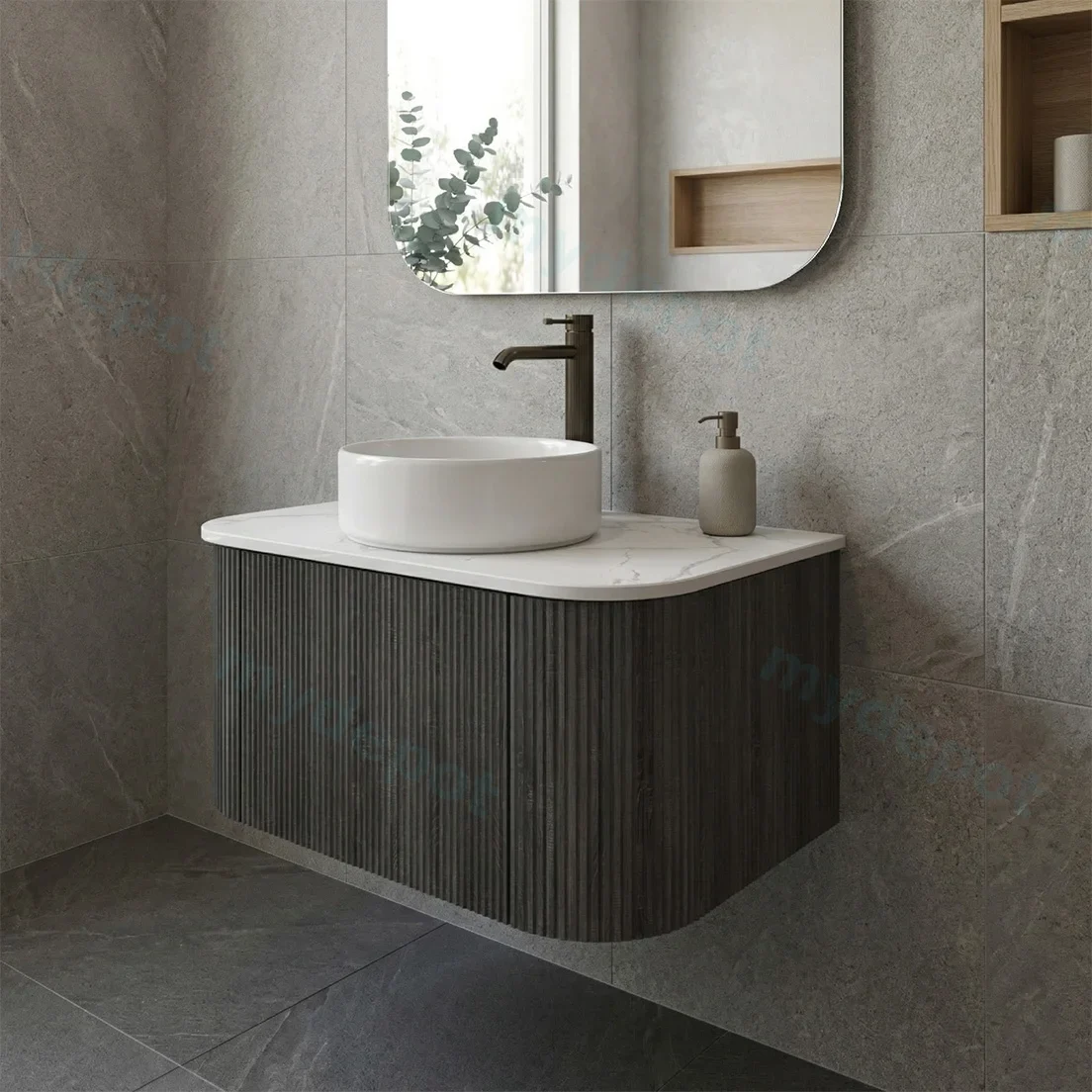 Kiama 750mm Dark Grey One Drawer Curved Wall Hung Vanity Cabinet Only view 2