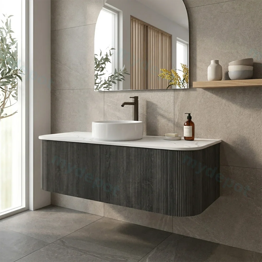 Kiama 1200mm Dark Grey Two Drawers Curved Wall Hung Vanity Cabinet Only view 2