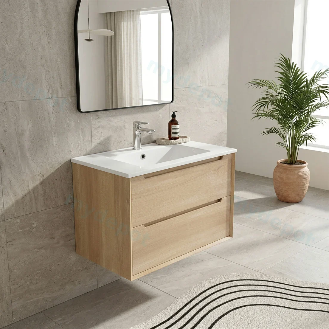 750mm Bell Collection Natural Oak Plywood 2 Drawers Wall Hung Bathroom Vanity Cabinet Only view 2
