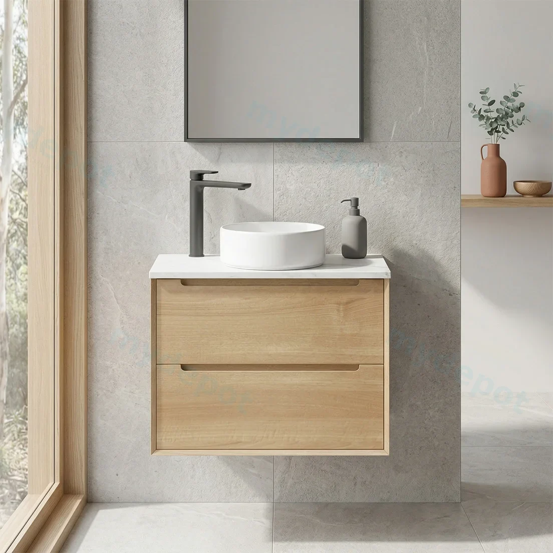 750mm Bell Collection Natural Oak Plywood 2 Drawers Wall Hung Bathroom Vanity Cabinet Only view 3