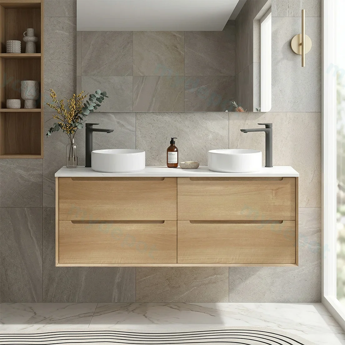 1500mm Bell Collection Natural Oak Plywood 4 Drawers Wall Hung Bathroom Vanity Cabinet Only view 2
