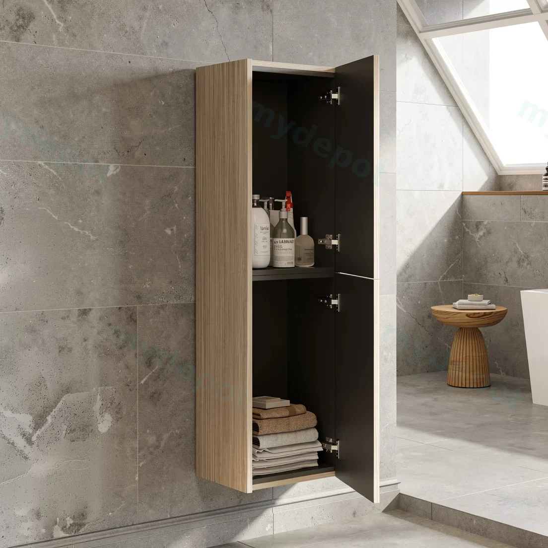 Customised Kiama Tall Boy Cabinet - Coastal Oak - 400L x 300D x 1350H mm - 2 Doors view 3