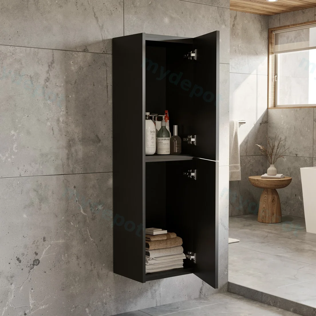 Customised Kiama Tall Boy Cabinet - Matte Black - 400L x 300D x 1350H mm - 2 Doors view 3