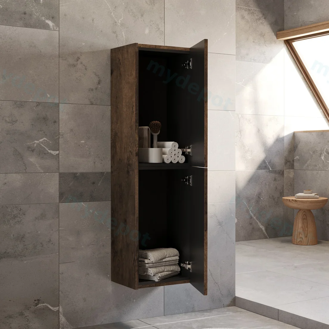 Customised Kiama Tall Boy Cabinet - Dark Oak - 400L x 300D x 1350H mm - 2 Doors view 3