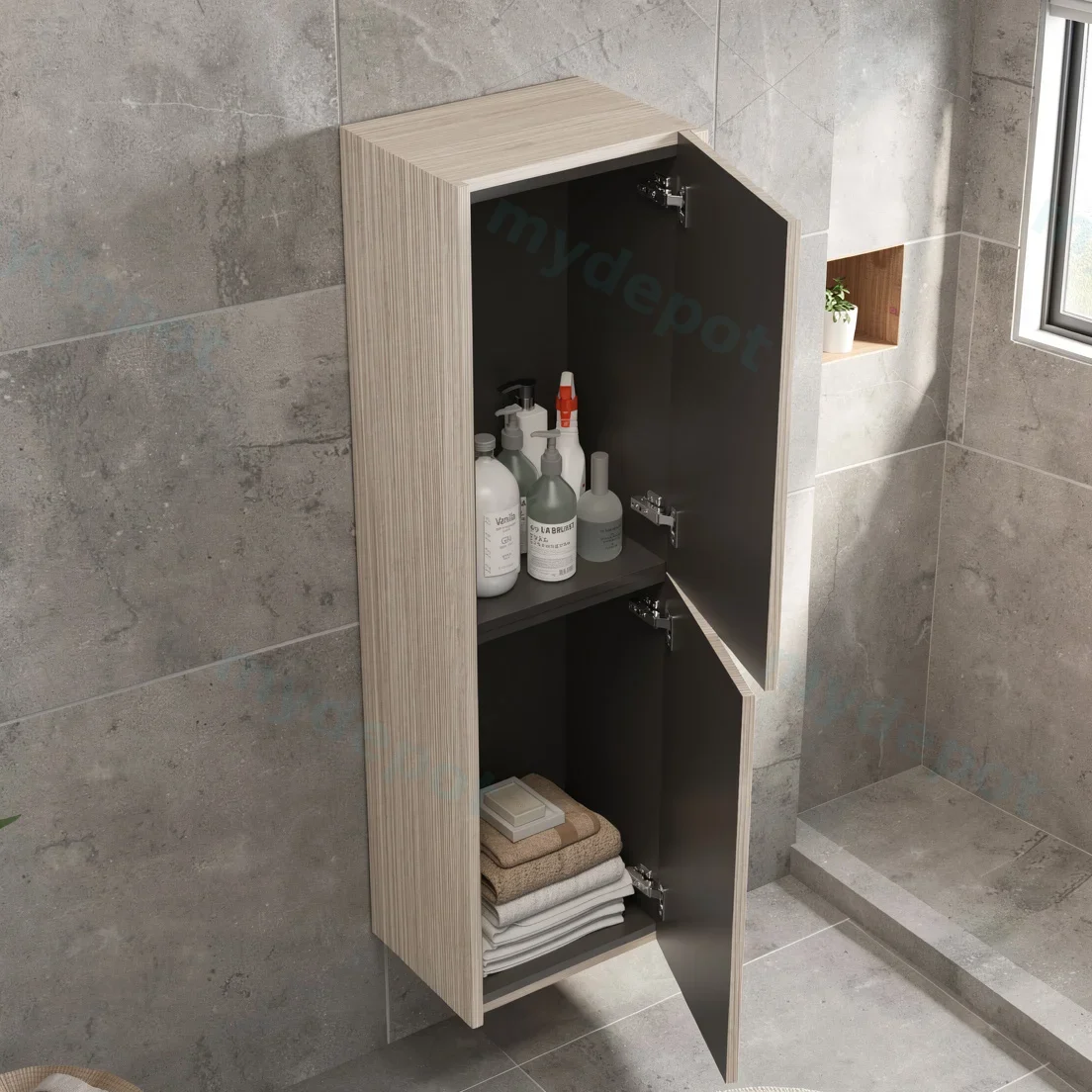 Customised Kiama Fluted Tall Boy Cabinet - Coastal Oak - 400L x 300D x 1350H mm - 2 Doors view 3