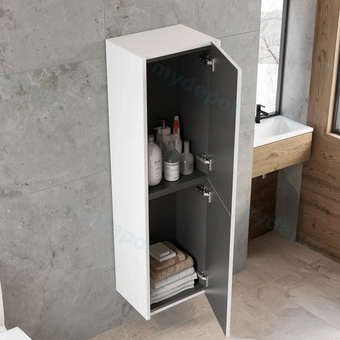 Customised Kiama Fluted Tall Boy Cabinet - Matte White - 400L x 300D x 1350H mm - 2 Doors view 3