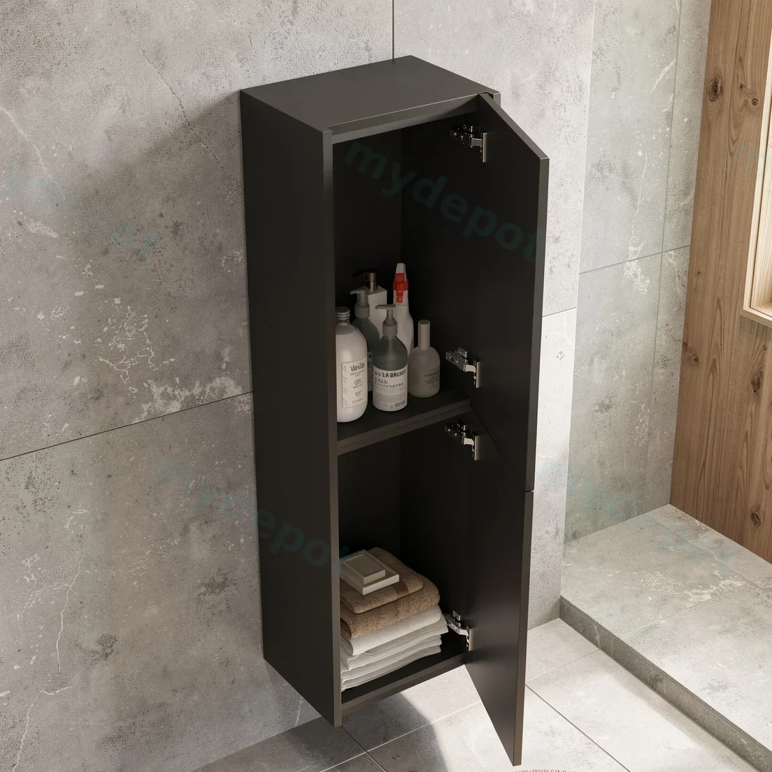 Customised Kiama Fluted Tall Boy Cabinet - Matte Black - 400L x 300D x 1350H mm - 2 Doors view 3