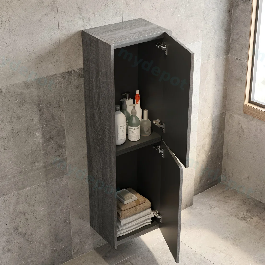 Customised Kiama Fluted Tall Boy Cabinet - Dark Grey - 400L x 300D x 1350H mm - 2 Doors view 3