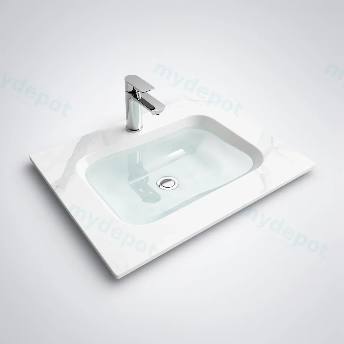 600Lx460Dx180Hmm White Marble Look Sintered Stone Top With Undermount Basin view 7