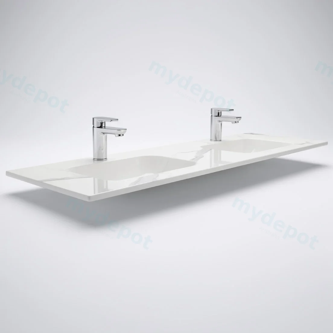 1500Lx460Dx180Hmm White Marble Look Sintered Stone Top With Double Undermount Basin view 6