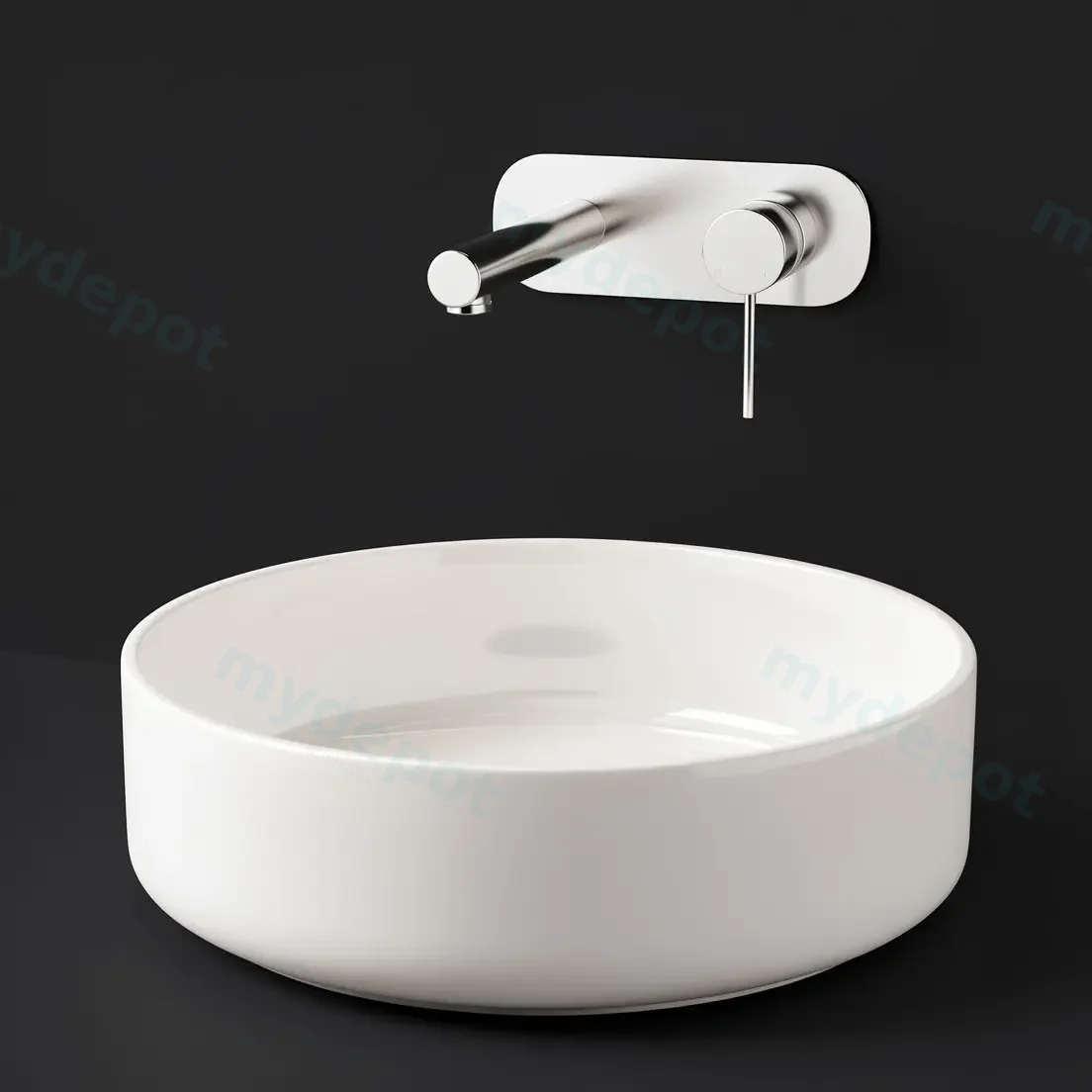 400x400x115mm Round Gloss White Ceramic Above Counter Basin Non-overflow view 3