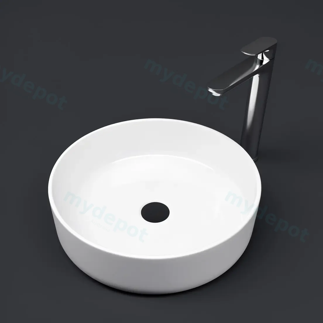 400x400x115mm Round Gloss White Ceramic Above Counter Basin Non-overflow view 4