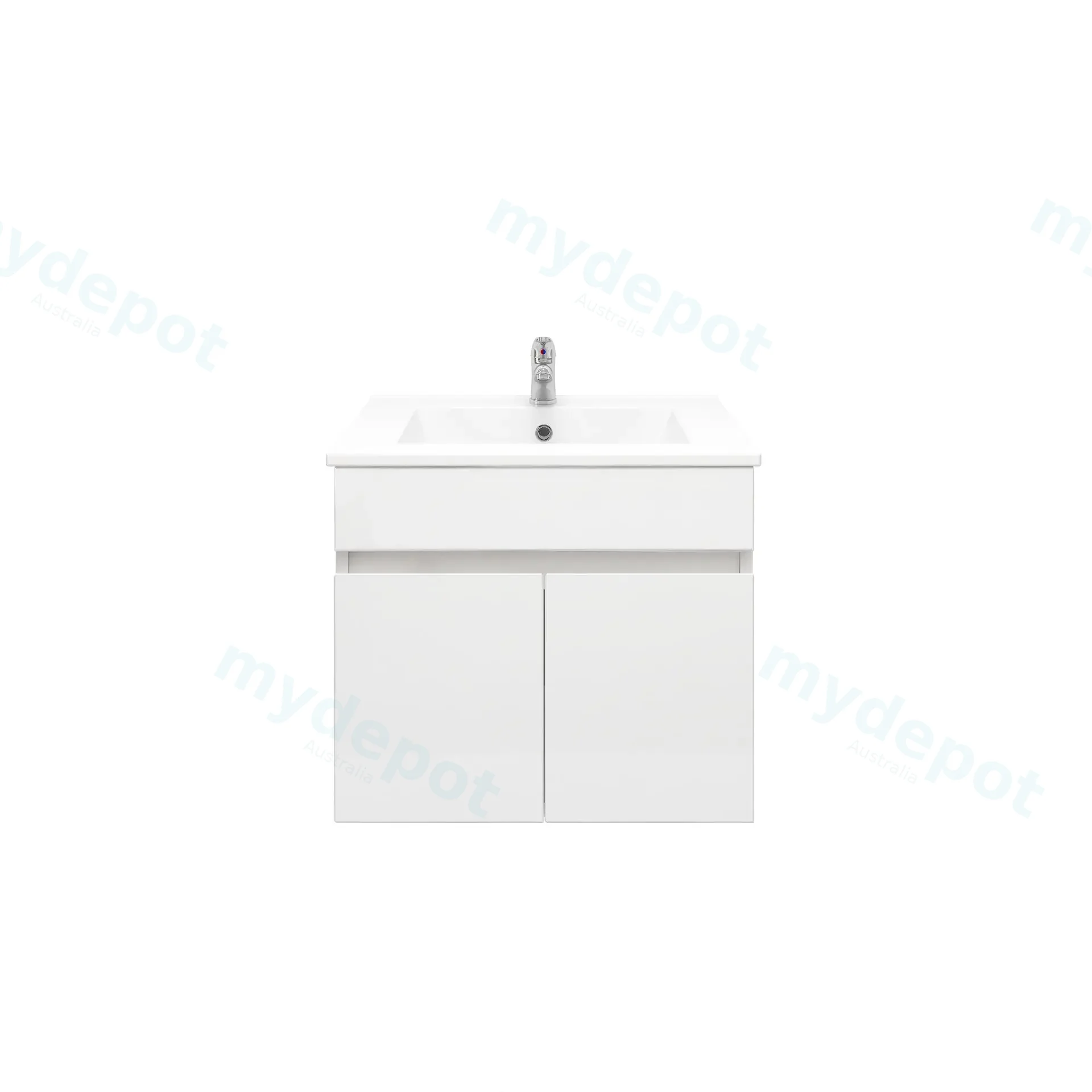 600mm Slim Wall Hung Bathroom Vanity Cabinet Only PVC 2 Door Gloss White view 2
