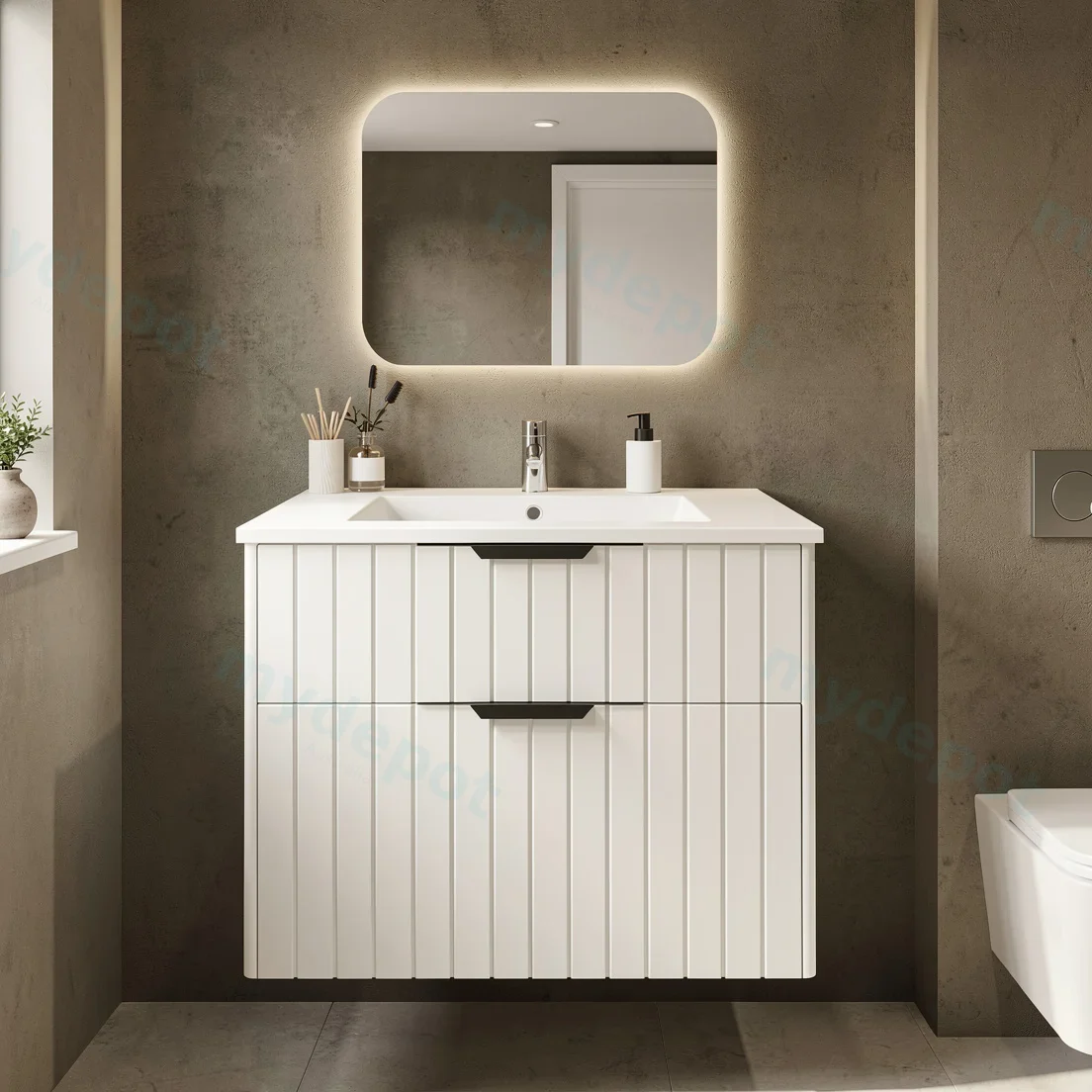 750mm Aria Matte White Mdf Two Drawers Wall Hung Bathroom Vanity Cabinet Only With Handle view 8