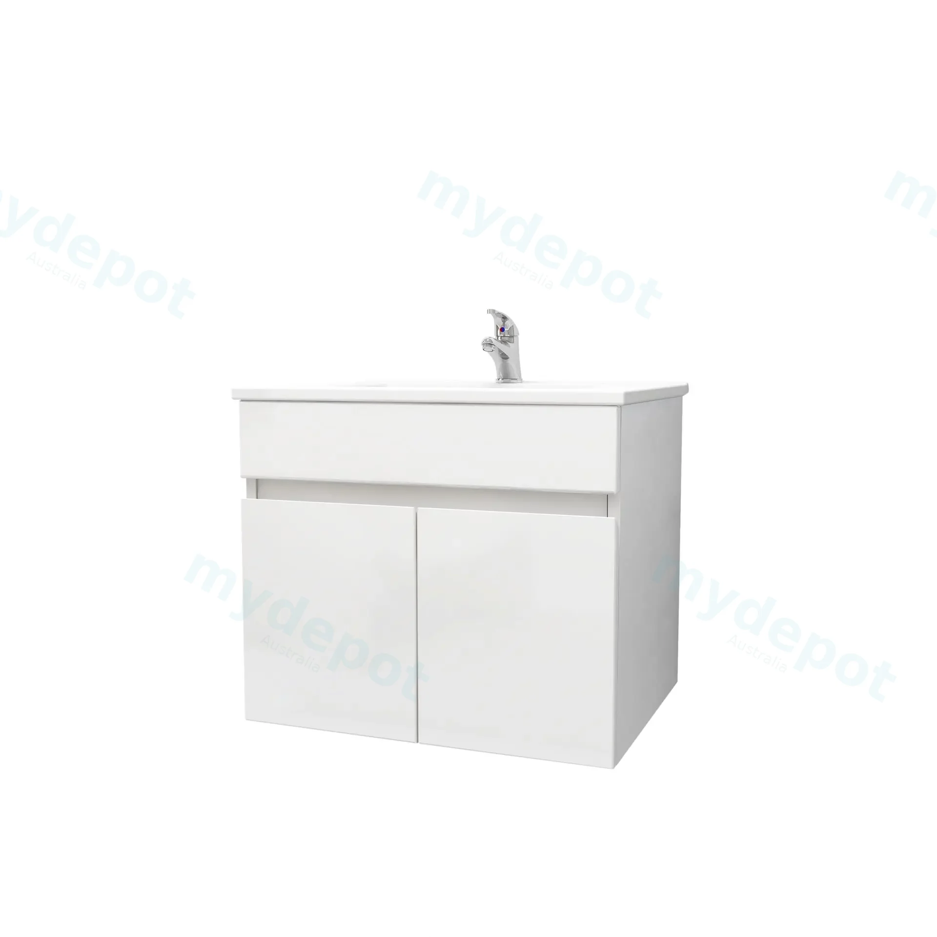 600mm Wall Hung Bathroom Vanity Cabinet Only PVC 2 Door Gloss White view 4