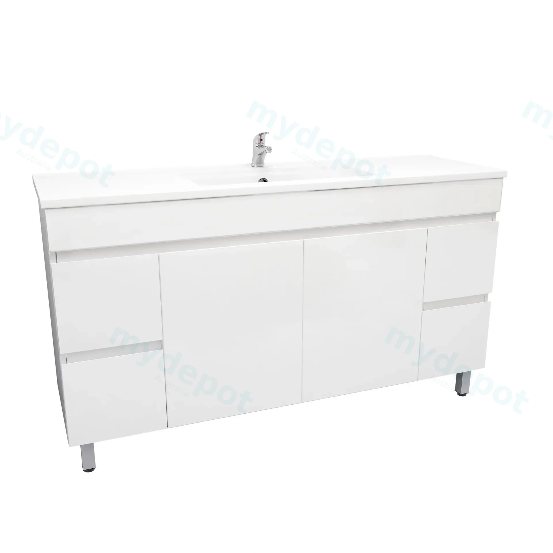 1500mm Freestanding with Legs Bathroom Vanity Cabinet Only PVC Gloss White view 3