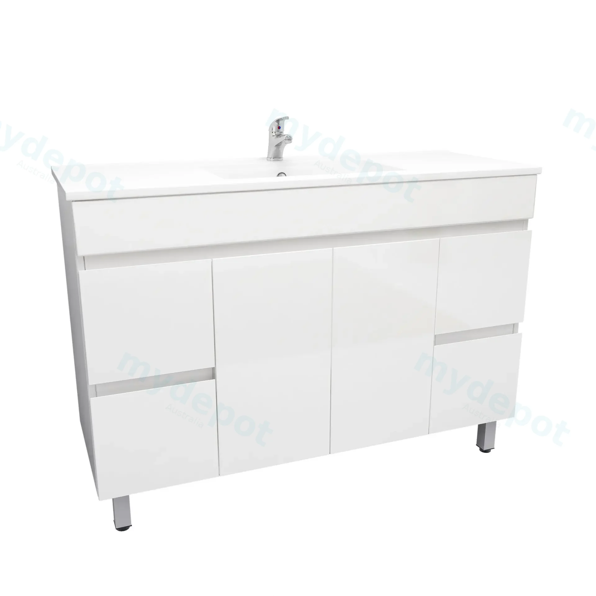1200mm Freestanding with Legs Bathroom Vanity Cabinet Only PVC Gloss White view 3