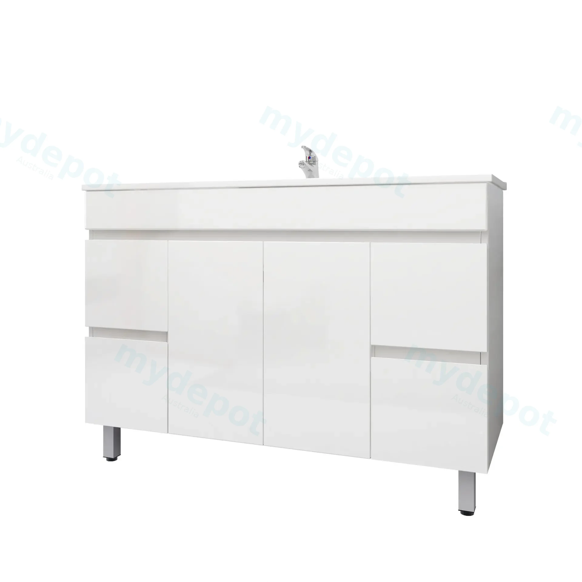 1200mm Freestanding with Legs Bathroom Vanity Cabinet Only PVC Gloss White view 4