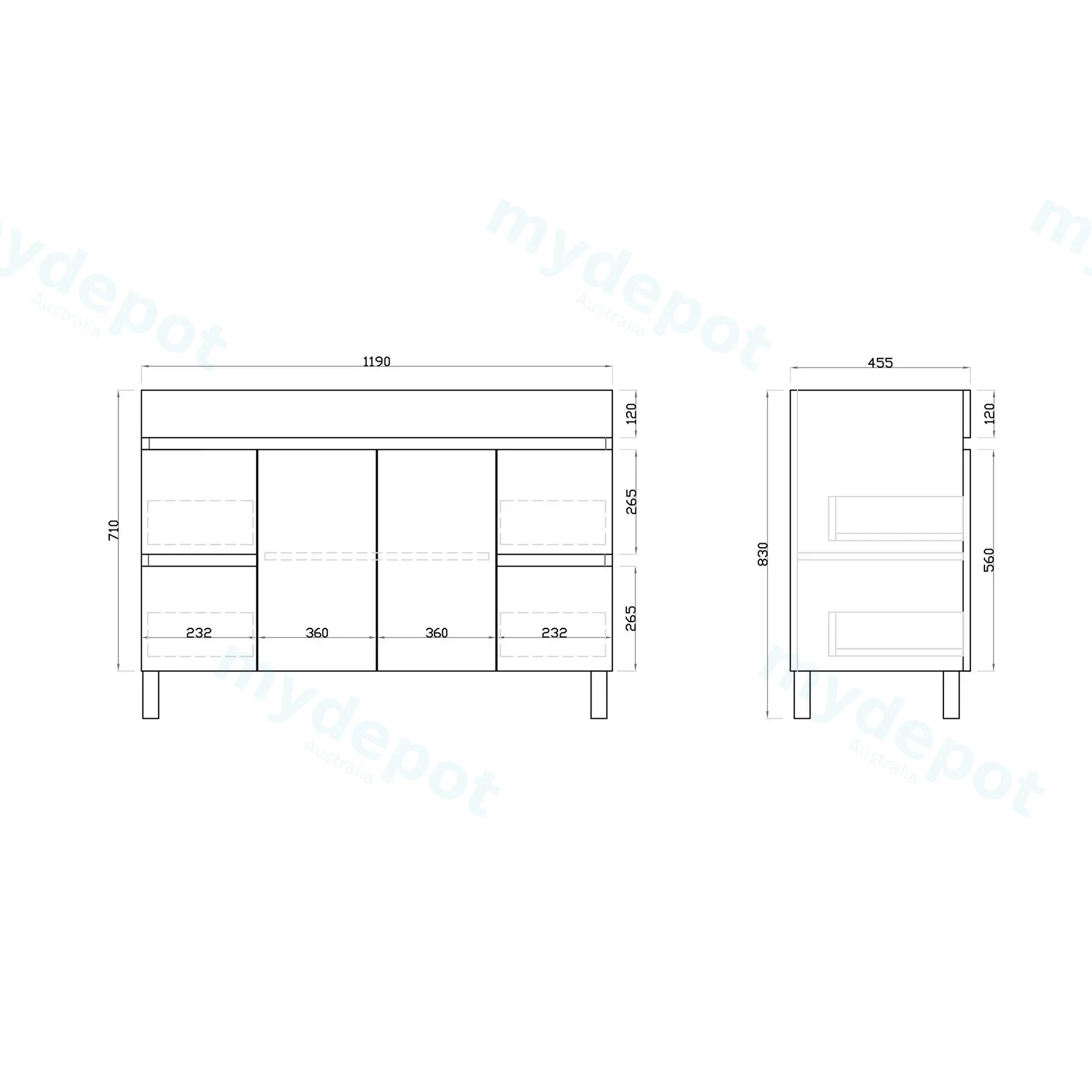 1200mm Freestanding with Legs Bathroom Vanity Cabinet Only PVC Gloss White view 5
