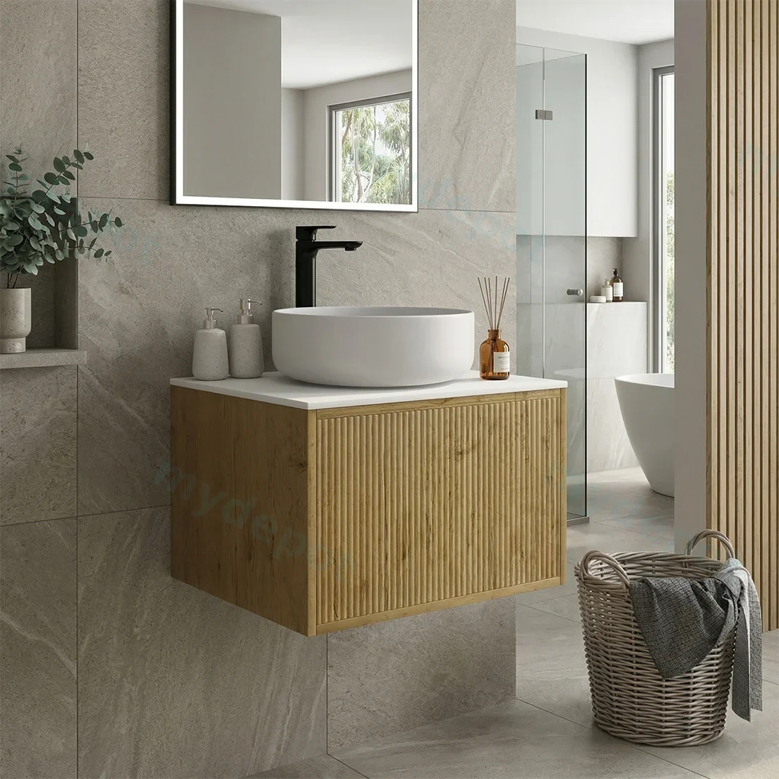 Kiama 600mm Prime Oak One Drawer Wall Hung Vanity Cabinet Only view 2
