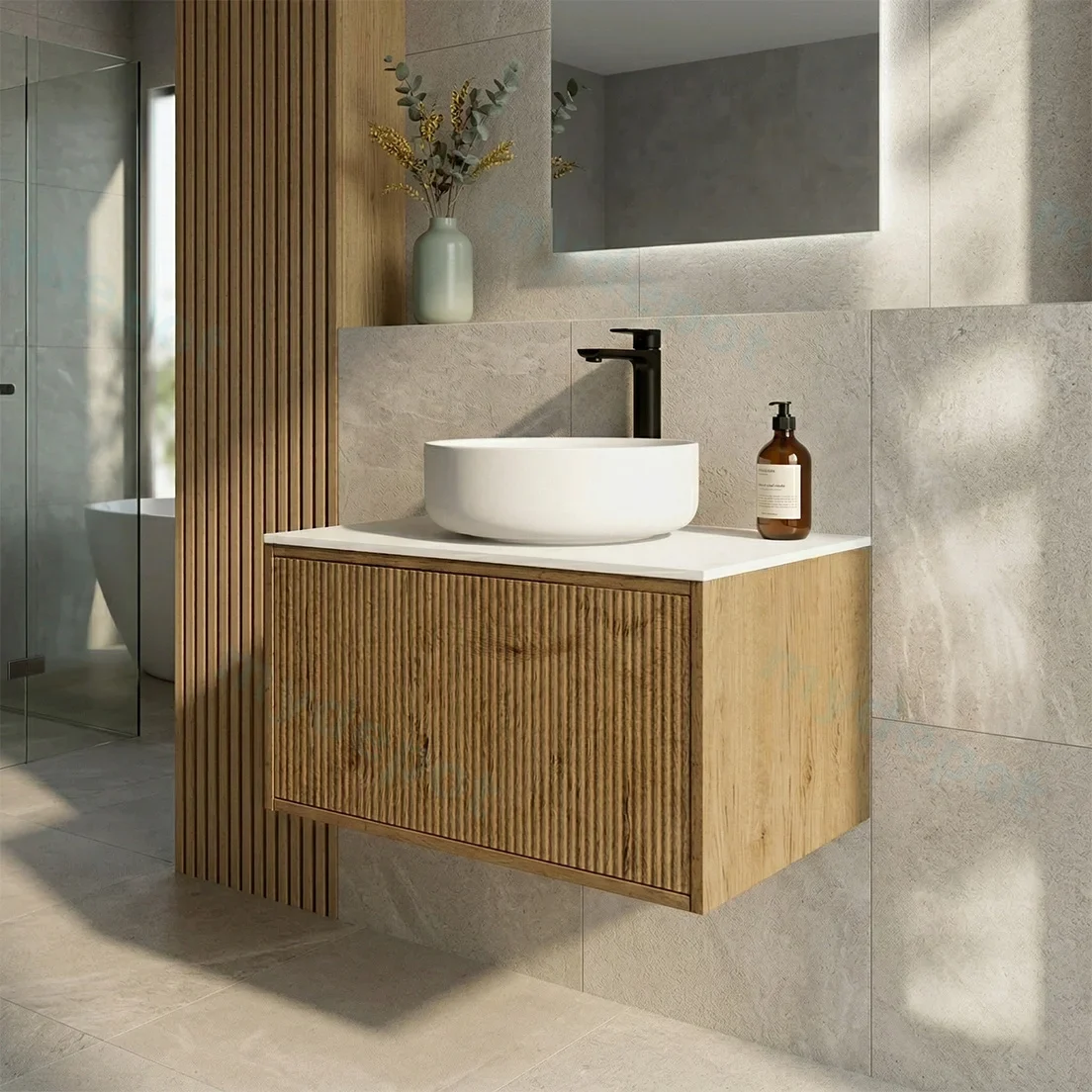 Kiama 750mm Prime Oak One Drawer Wall Hung Vanity Cabinet Only view 2