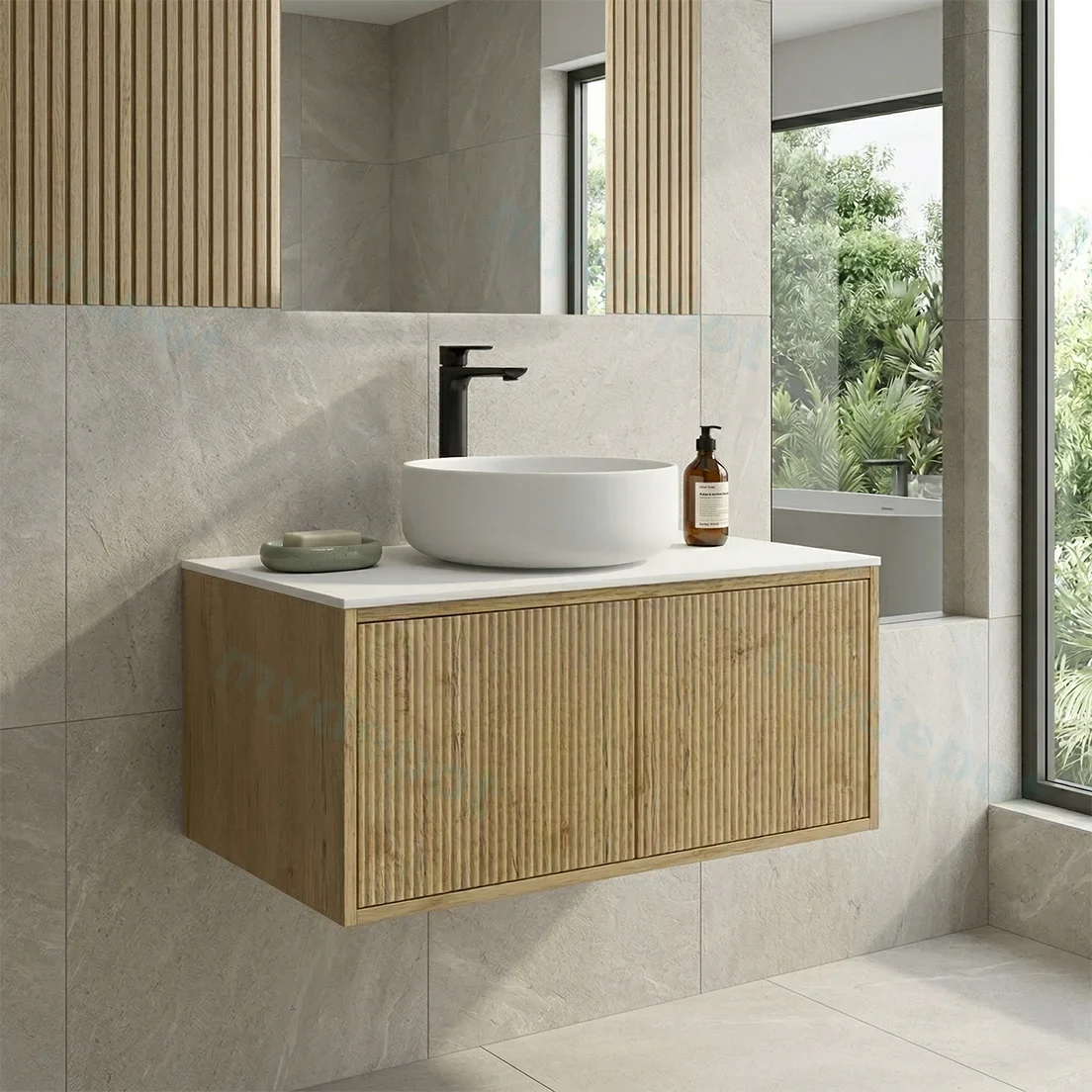 Kiama 900mm Prime Oak One Left Drawer One Right Door Wall Hung Vanity Cabinet Only view 2