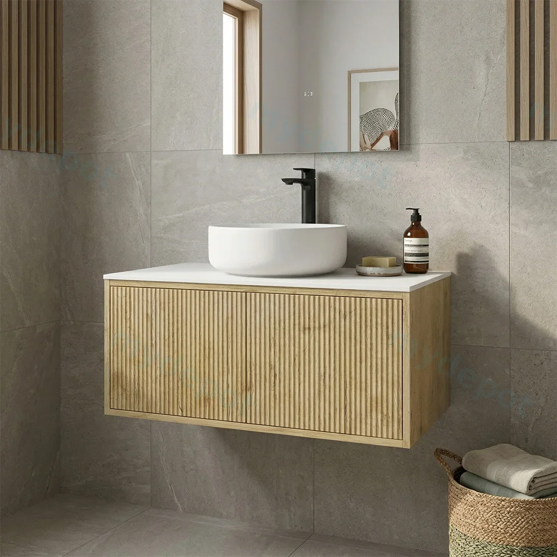 Kiama 900mm Prime Oak One Right Drawer One Left Door Wall Hung Vanity Cabinet Only view 2