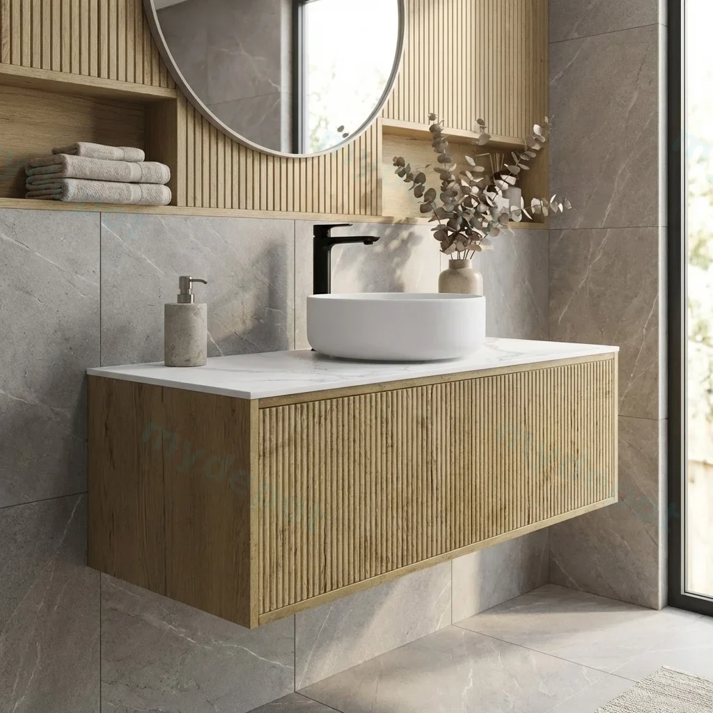 Kiama 1200mm Prime Oak One Left DrawerOne Right Door Wall Hung Vanity Cabinet Only view 2